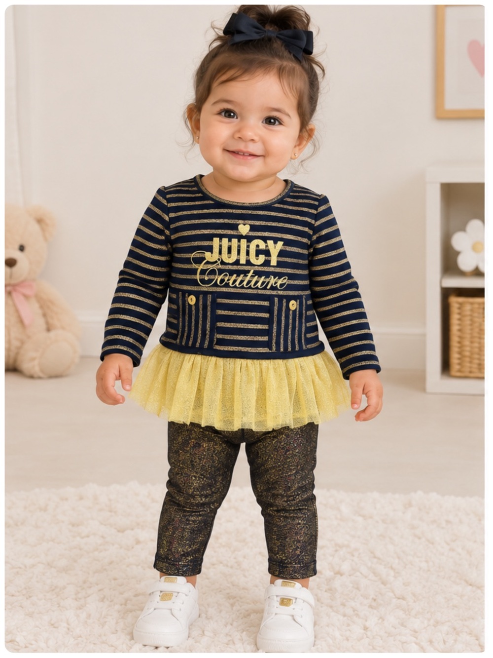 NWT Juicy Couture NavY/Gold Metallic Stripe Tutu Legging Set